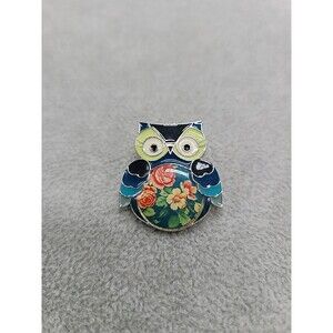 Enamel Alloy Cute Owl Bird Collar Brooch Pin  Animals Sign With A R 1" Floral